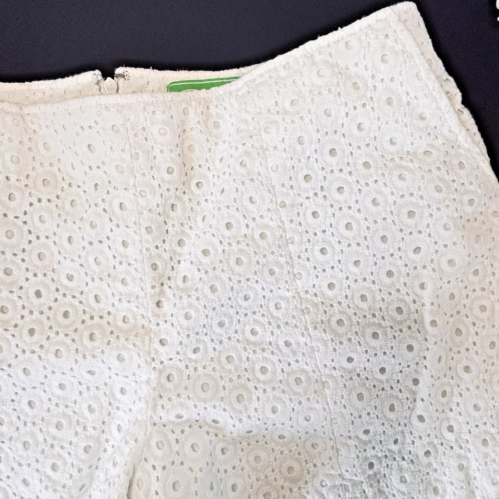 Cappagallo White Eyelet Lined Shorts Size 12 Side Slash Pockets Back Zip 36 - Picture 7 of 10